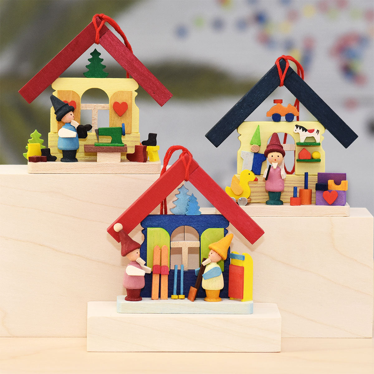 Christmas Village with Skiing Elves - Christmas tree decoration